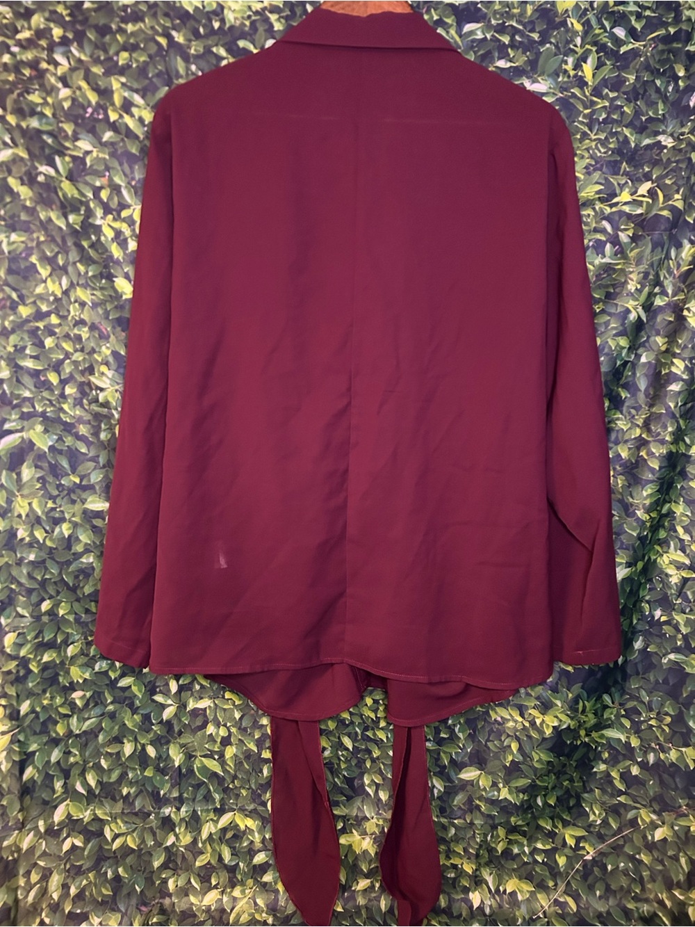SHEIN Burgundy Tie-Front Button Down Shirt - Picture 4 of 4